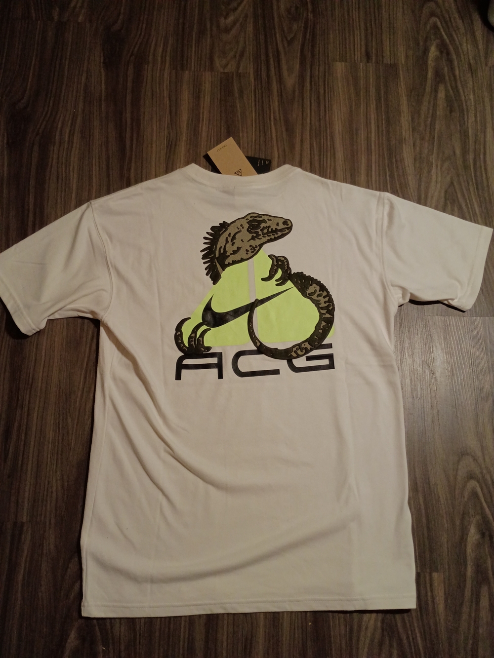 Nike ACG White Tee with Neon Yellow Reptile Graphic